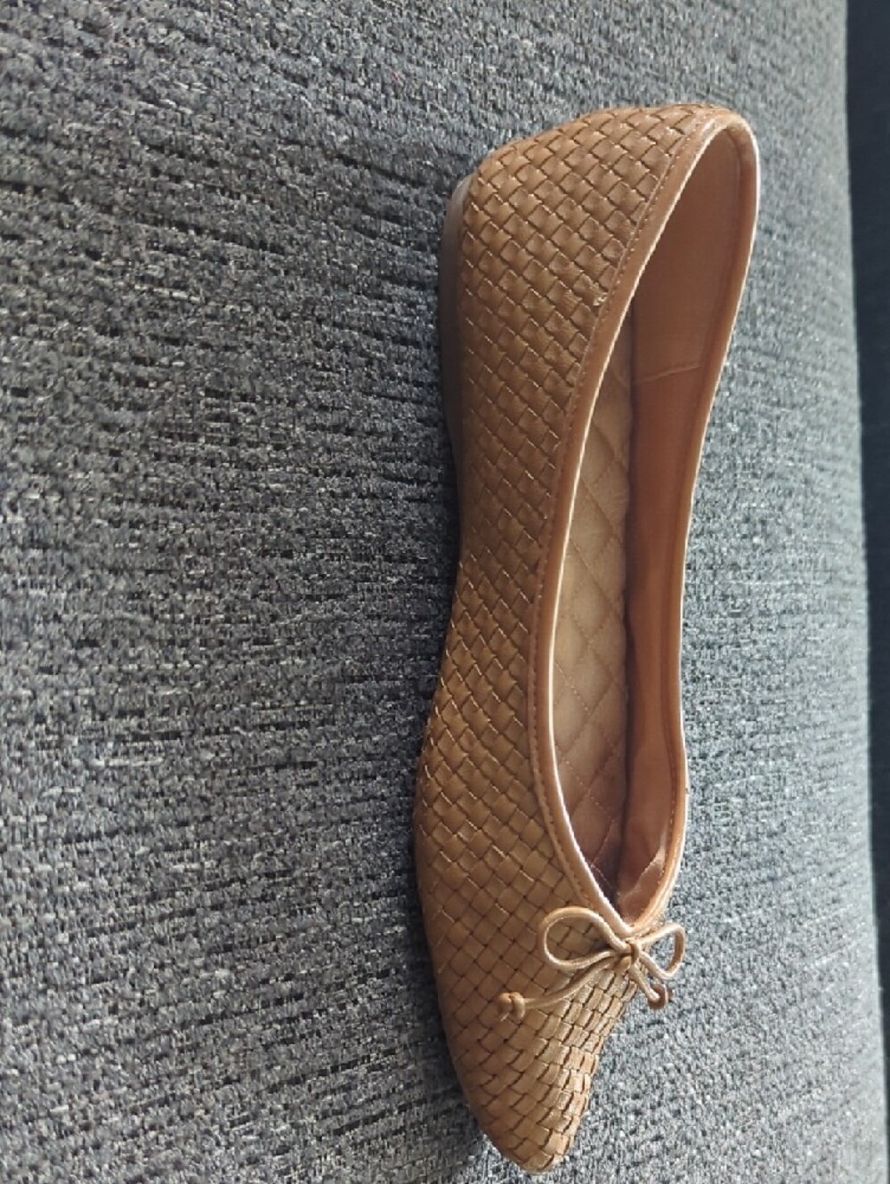 Birdies Tan Woven Pointed-Toe Flats with Bow - Picture 2 of 8